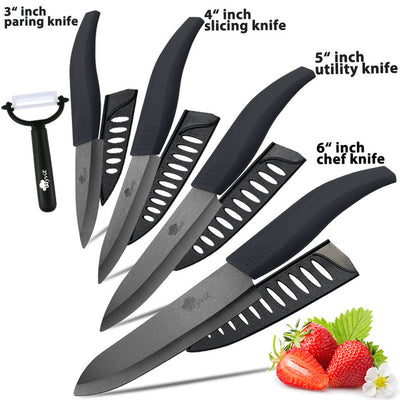 Ceramic Knife 3, 4, 5 inch + 6 inch Kitchen Knives Serrated Bread Set