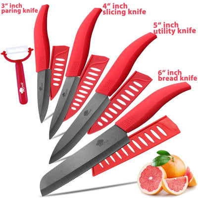 Ceramic Knife 3, 4, 5 inch + 6 inch Kitchen Knives Serrated Bread Set