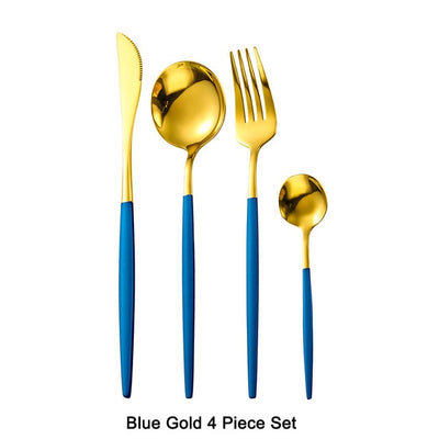 4Pcs/set Black Gold Cutlery Set