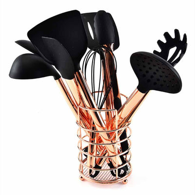 11PCs Nonstick Copper Plated Handle Silicone Kitchen Tool Set